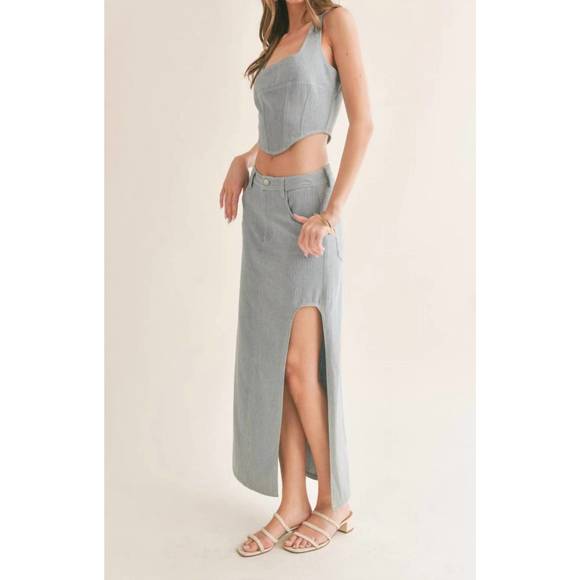 NEW SAGE THE LABEL locals only denim corset top in light wash stripe - Picture 3 of 3